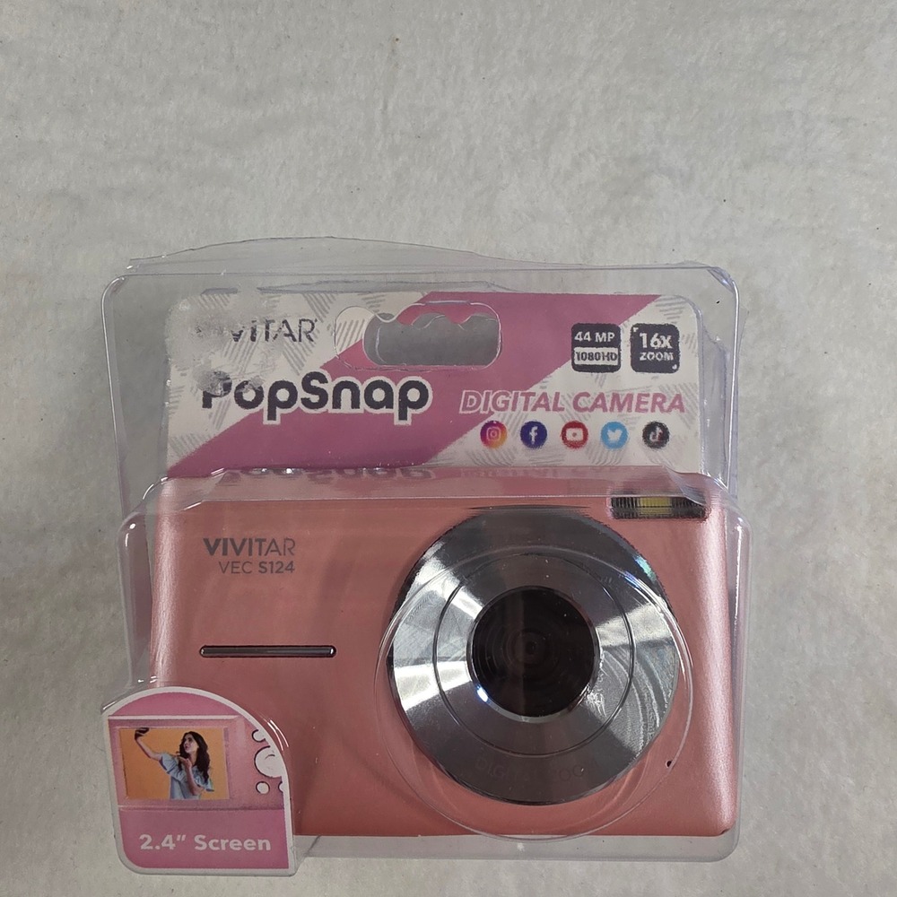 Vivitar PopSnap VEC S124 Digital Camera 44MP 1080p HD 16x Zoom Rose Gold Pink